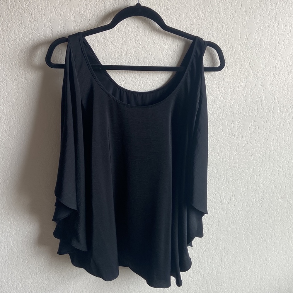 BCBG Maxazria Jadine black silky tank top with open sleeves - Picture 2 of 6